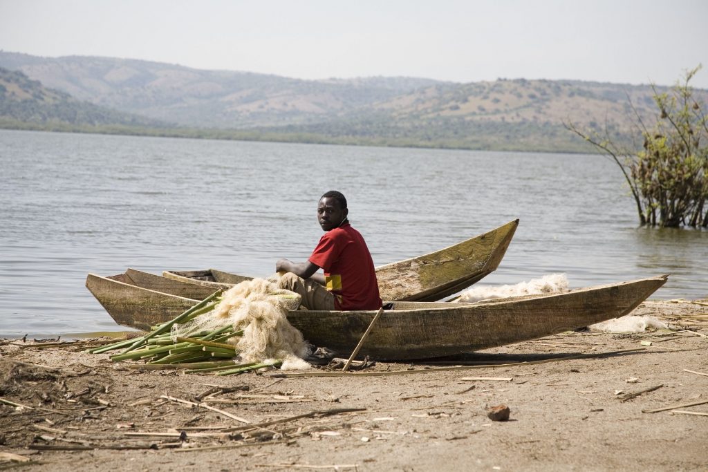 A resident fisherman getting ready for an evening fishing encounter on Lake Mburo. This is part of what to experience on your Lake Mburo sport fishing adventure.